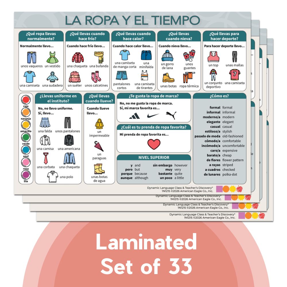 Dynamic Language Chat Mat Clothes & Weather Laminated Set of 33