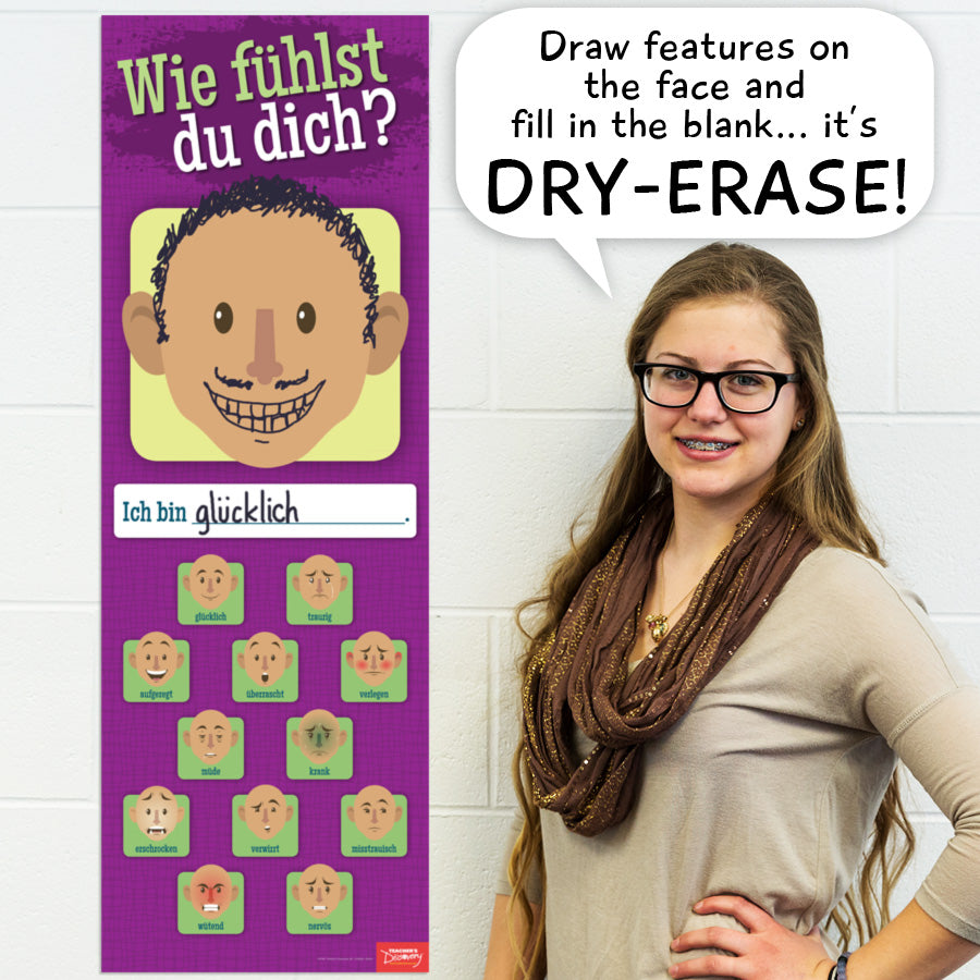 Emotions Face - German - Dry-Erase Poster