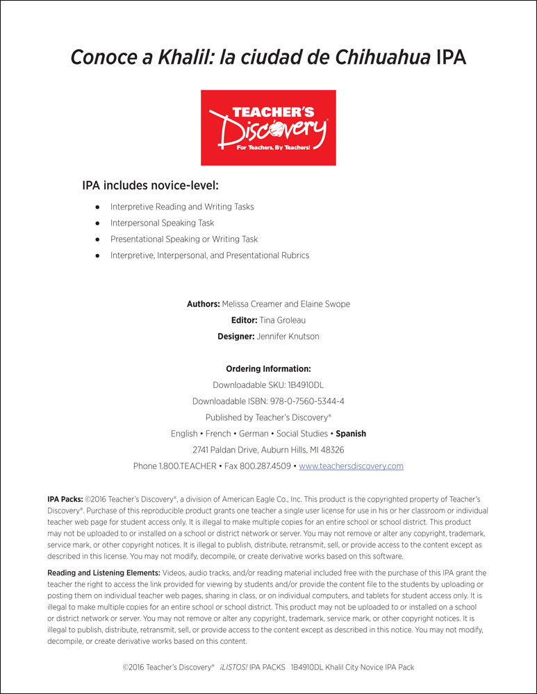Khalil City Novice-Mid Spanish IPA Pack - DIGITAL RESOURCE DOWNLOAD