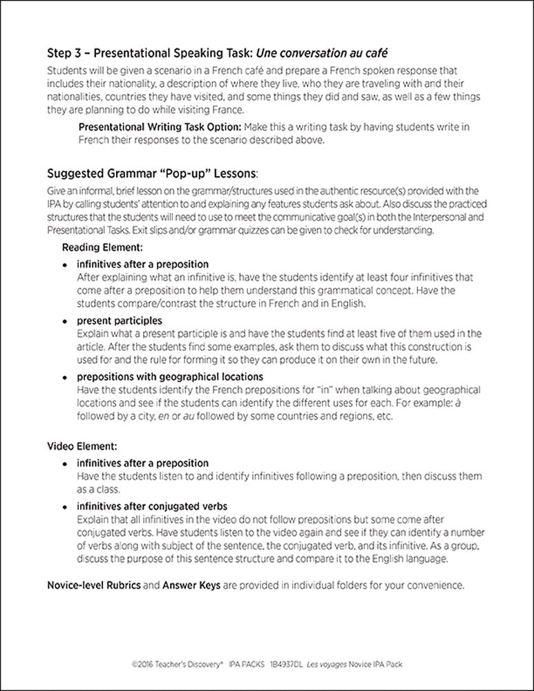 Les voyages Novice-Mid French IPA Pack - DIGITAL RESOURCE DOWNLOAD