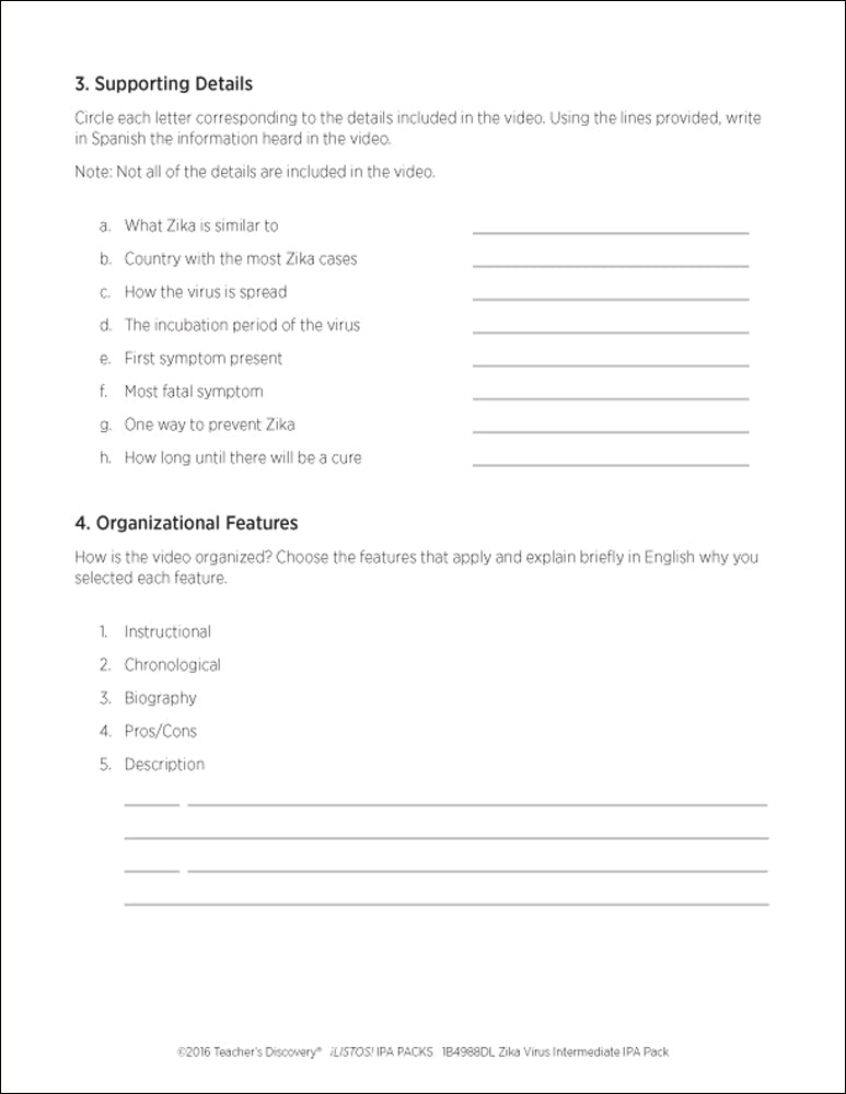 Zika Virus Intermediate-Low Spanish IPA Pack - DIGITAL RESOURCE DOWNLOAD