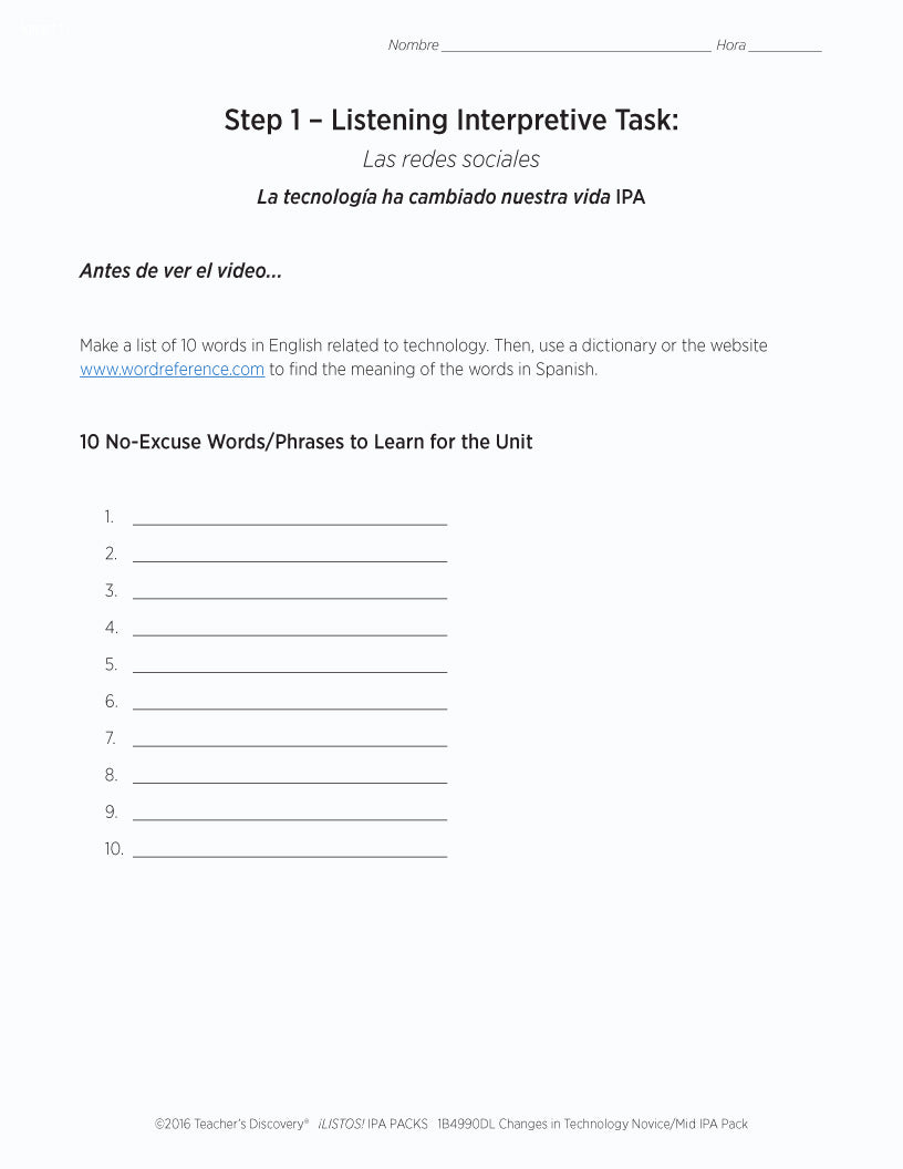Changes in Technology Novice-Mid Spanish IPA Pack - DIGITAL RESOURCE DOWNLOAD