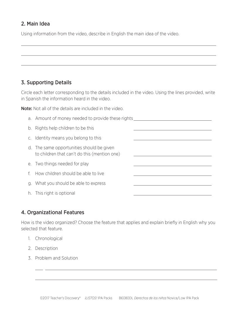 Derechos de niños Novice-Low Spanish IPA Pack - DIGITAL RESOURCE DOWNLOAD