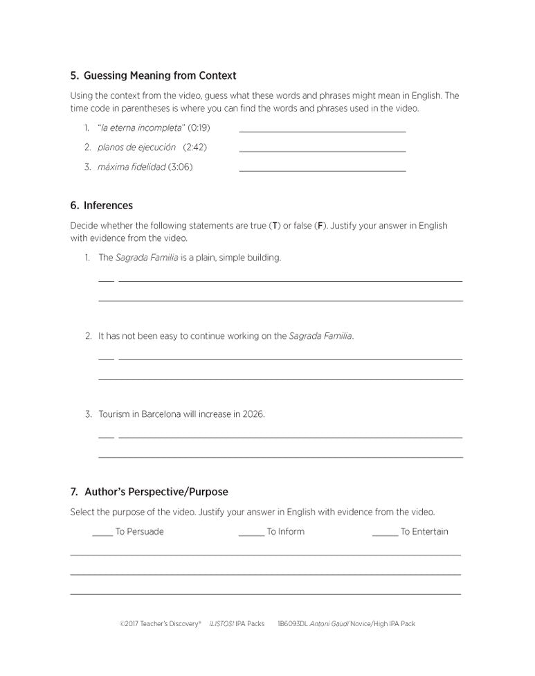 Antoni Gaudí Novice-High Spanish IPA Pack - DIGITAL RESOURCE DOWNLOAD