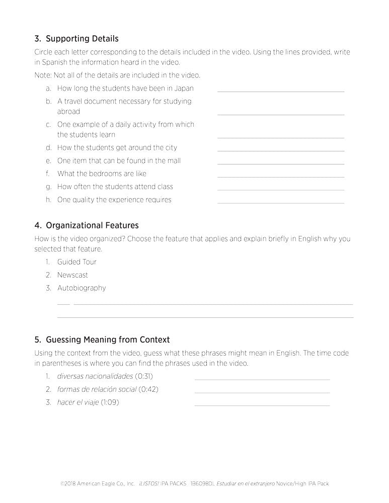 Estudiar en el extranjero Novice/High Spanish IPA Pack - DIGITAL RESOURCE DOWNLOAD
