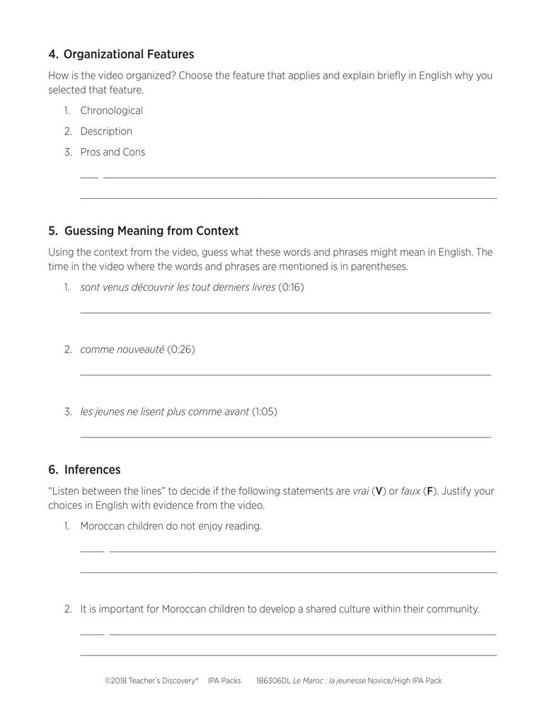 Le Maroc : la jeunesse Novice-High French IPA Pack - DIGITAL RESOURCE DOWNLOAD