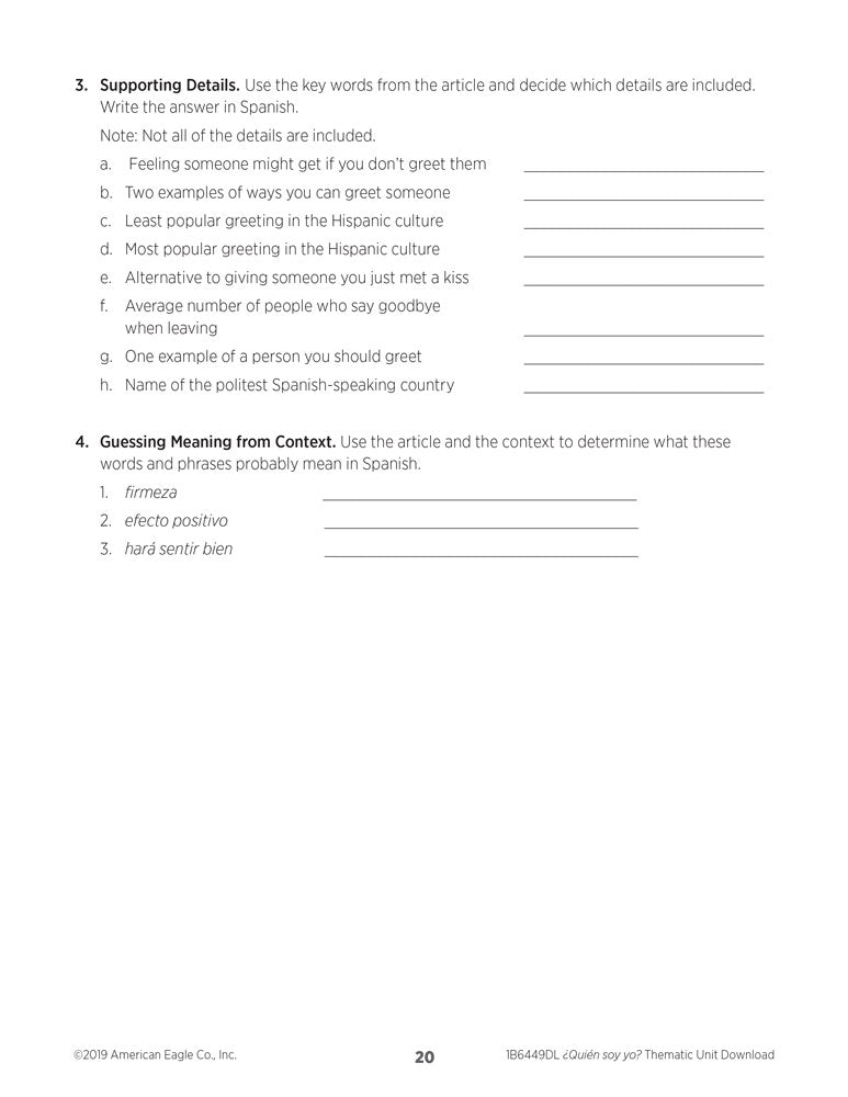 El mundo hispanohablante: ¿Quién soy yo? Spanish Thematic Unit - DIGITAL RESOURCE DOWNLOAD