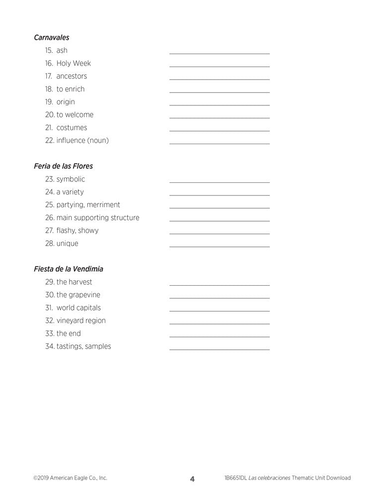 El mundo hispanohablante: Las celebraciones Spanish Thematic Unit - DIGITAL RESOURCE DOWNLOAD