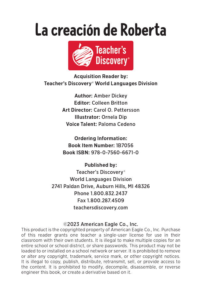 La creación de Roberta - Level 1 - Spanish Acquisition Reader by Amber Dickey