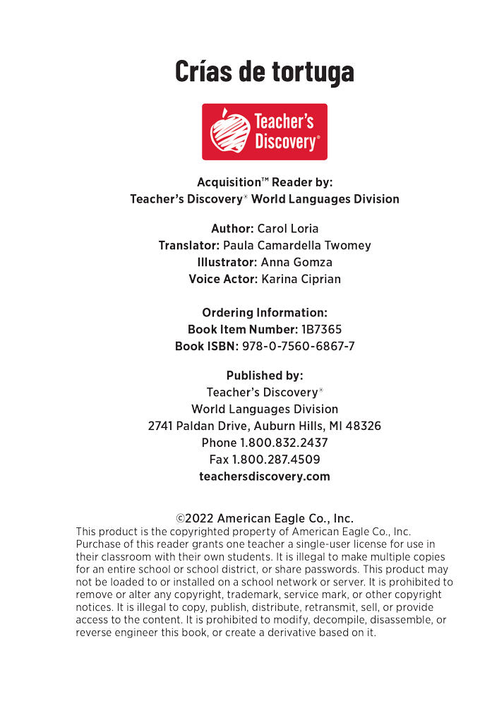 Crías de tortuga - Pre-Level 1 - Spanish Acquisition™ Reader by Carol Loria