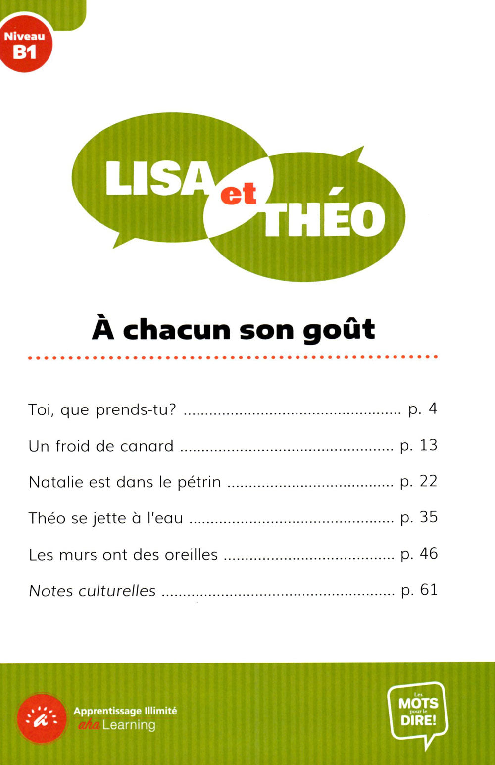 Lisa et Théo - À chacun son goût - Level B1 - French Reader