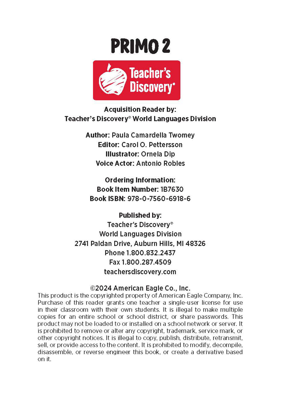 Primo 2 - Level 1 - Spanish Acquisition™ Reader by Paula Twomey