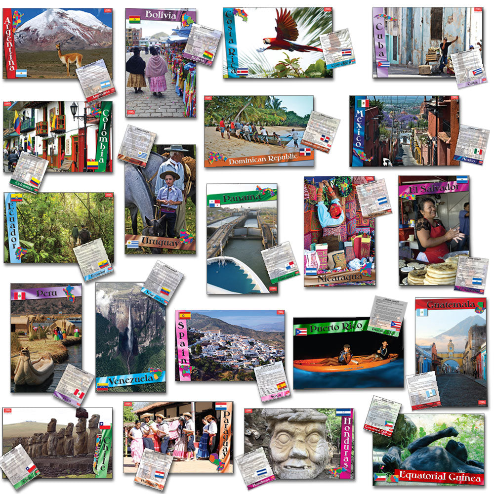 ALL 21 Spanish-Speaking Nations - Mini-Posters with Info Cards - Set of 21
