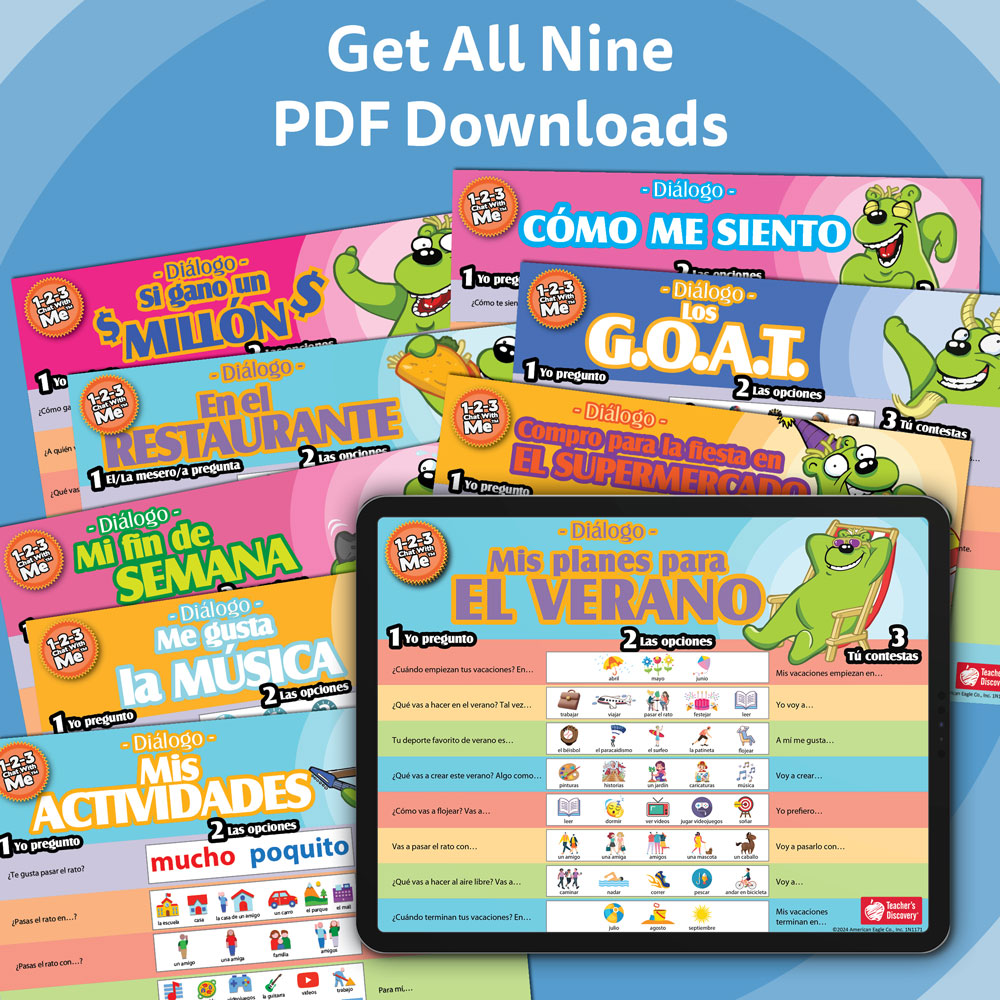 1-2-3 Chat With Me - Set of All 9 Spanish Chat Mat PDF Downloads