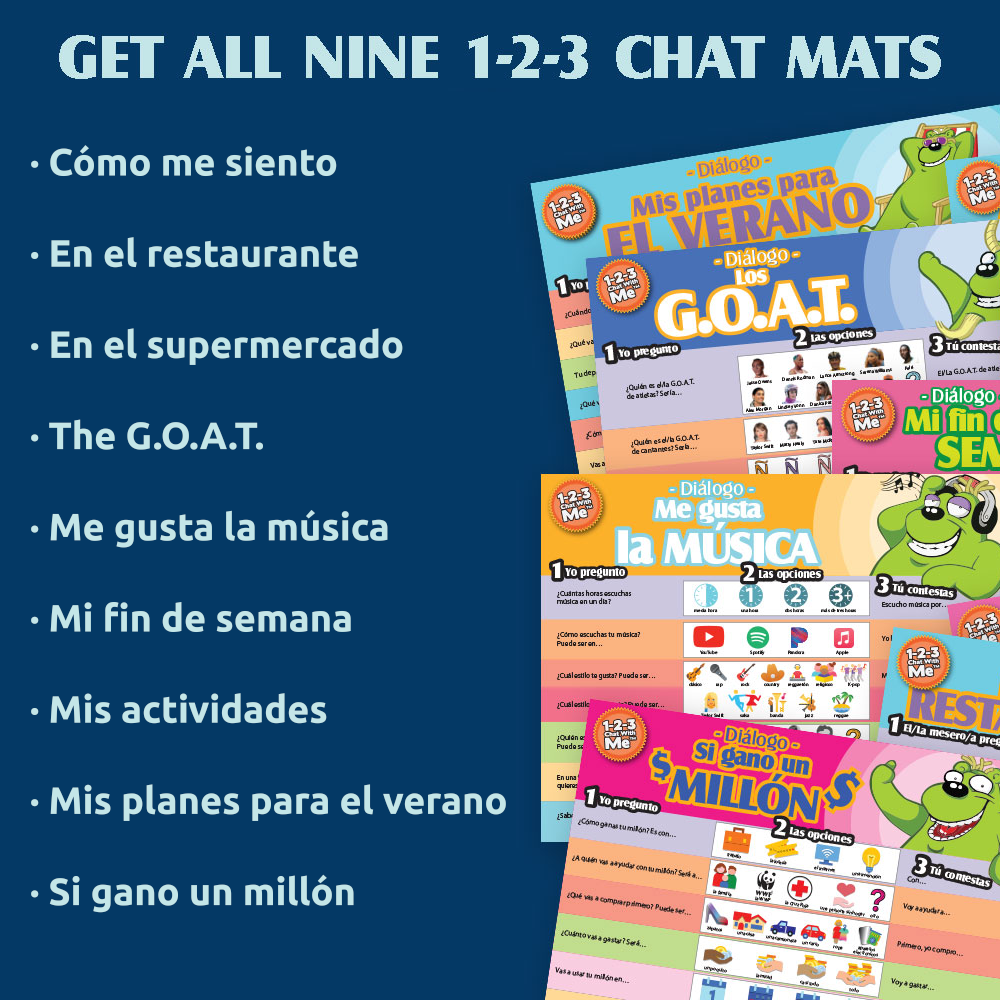 1-2-3 Chat With Me - Set of 9 Spanish Chat Mats