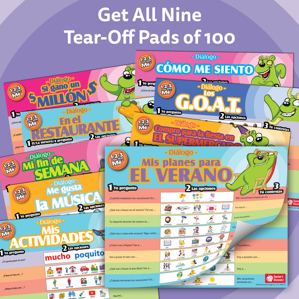 1-2-3 Chat With Me - Set of 9 Spanish Chat Mat Tear-Off Pads of 100