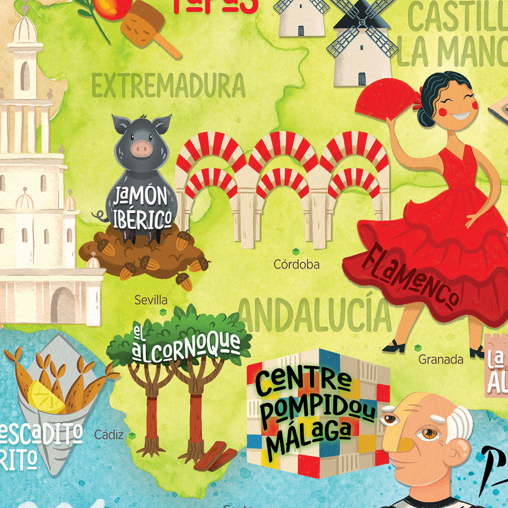 Illustrated Map of Spain - Spanish - Poster