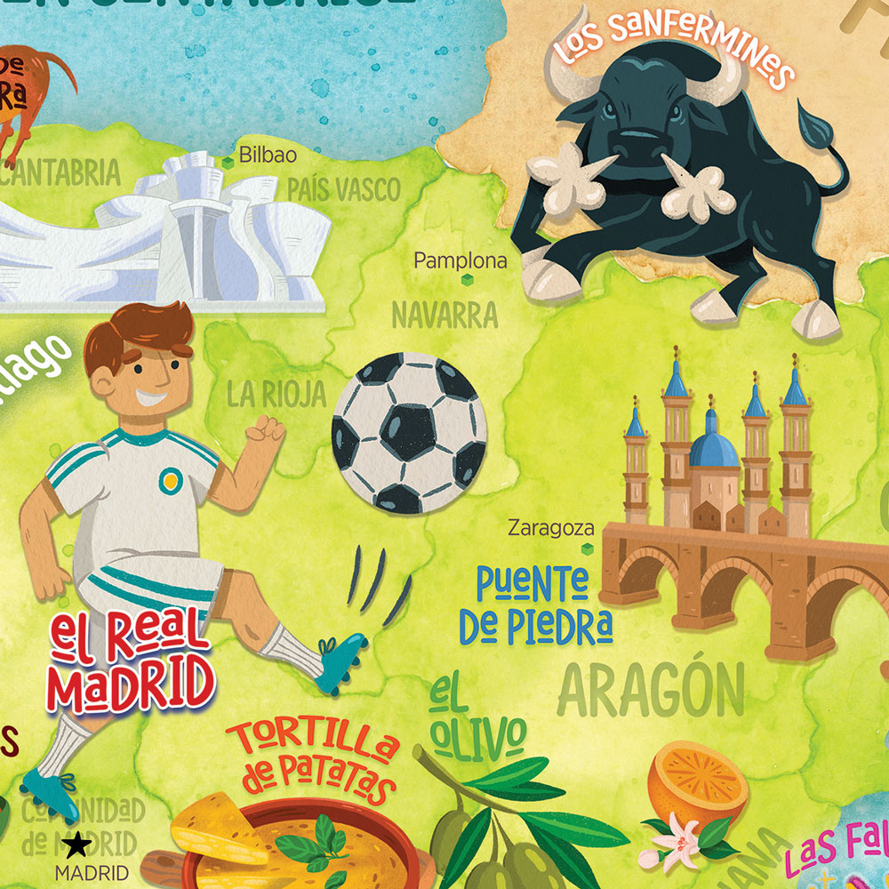 Illustrated Map of Spain - Spanish - Poster