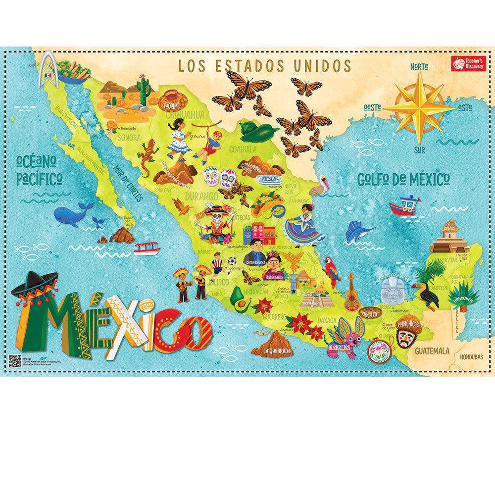 Illustrated Map of Mexico - Spanish - Poster