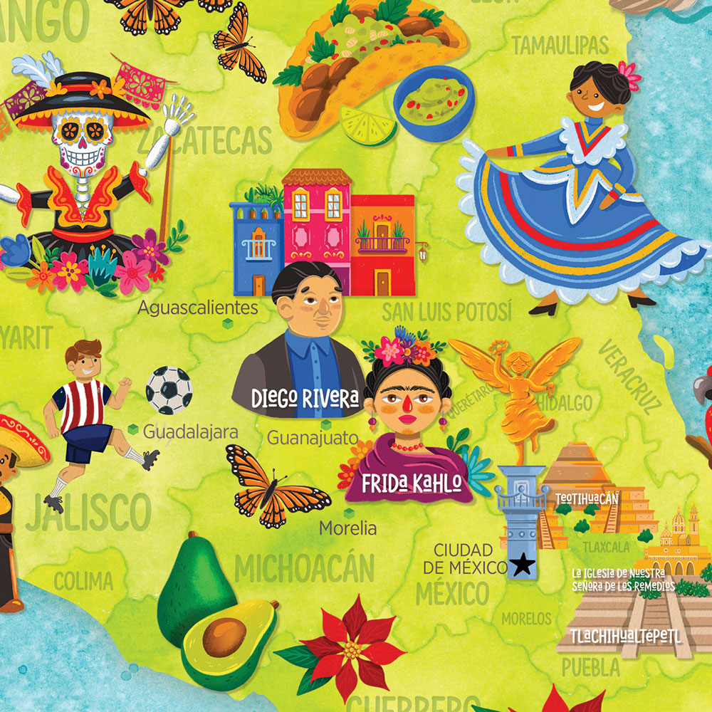 Illustrated Map of Mexico - Spanish - Poster