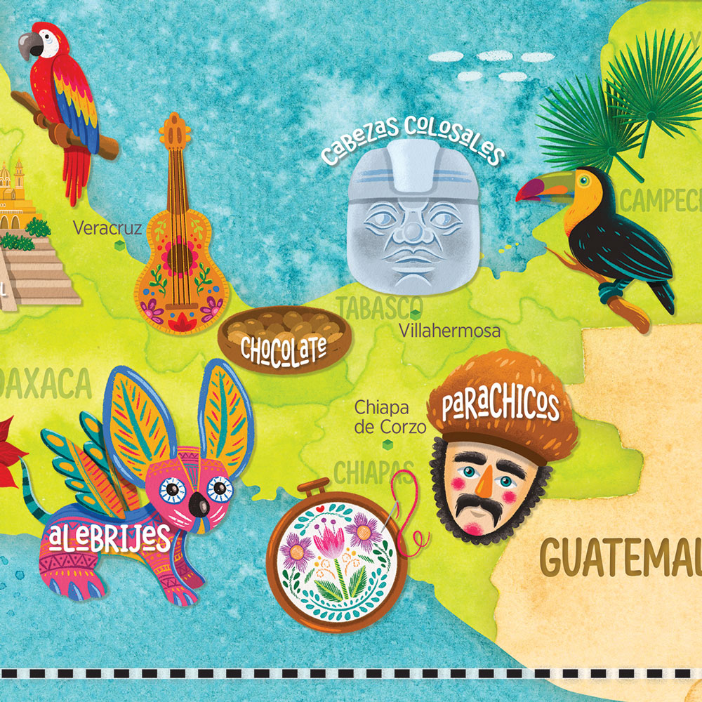 Illustrated Map of Mexico - Spanish - Poster