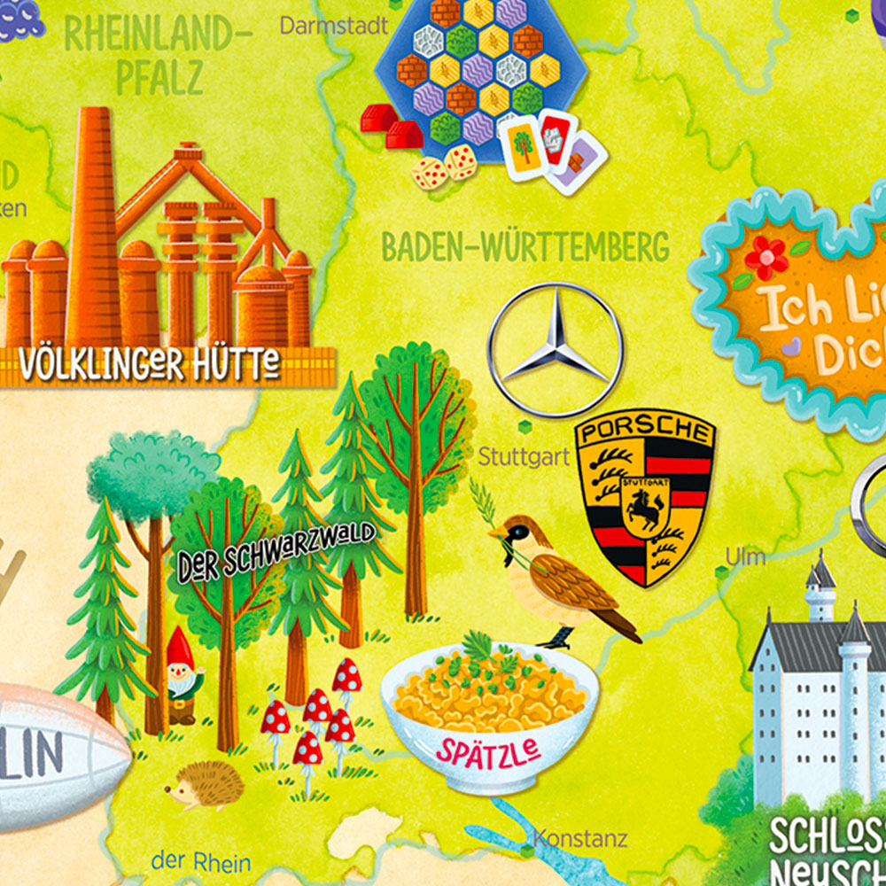 Illustrated Map of Germany - German - Poster