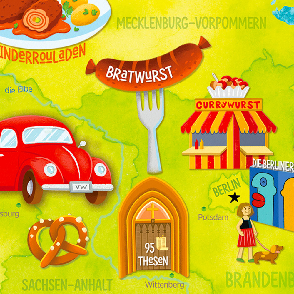 Illustrated Map of Germany - German - Poster