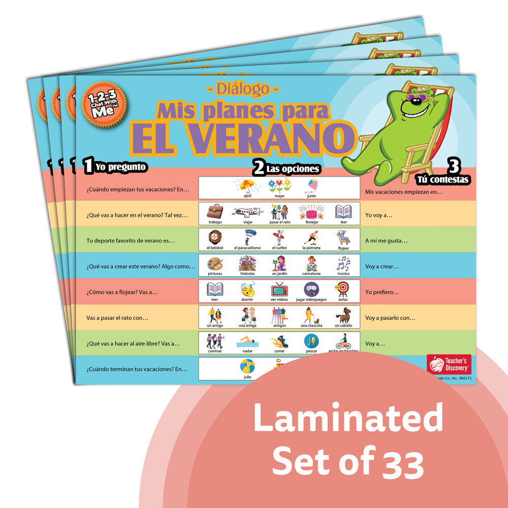 1-2-3 Chat With Me: Mis planes para el verano Spanish Chat Mat Laminated Set of 33