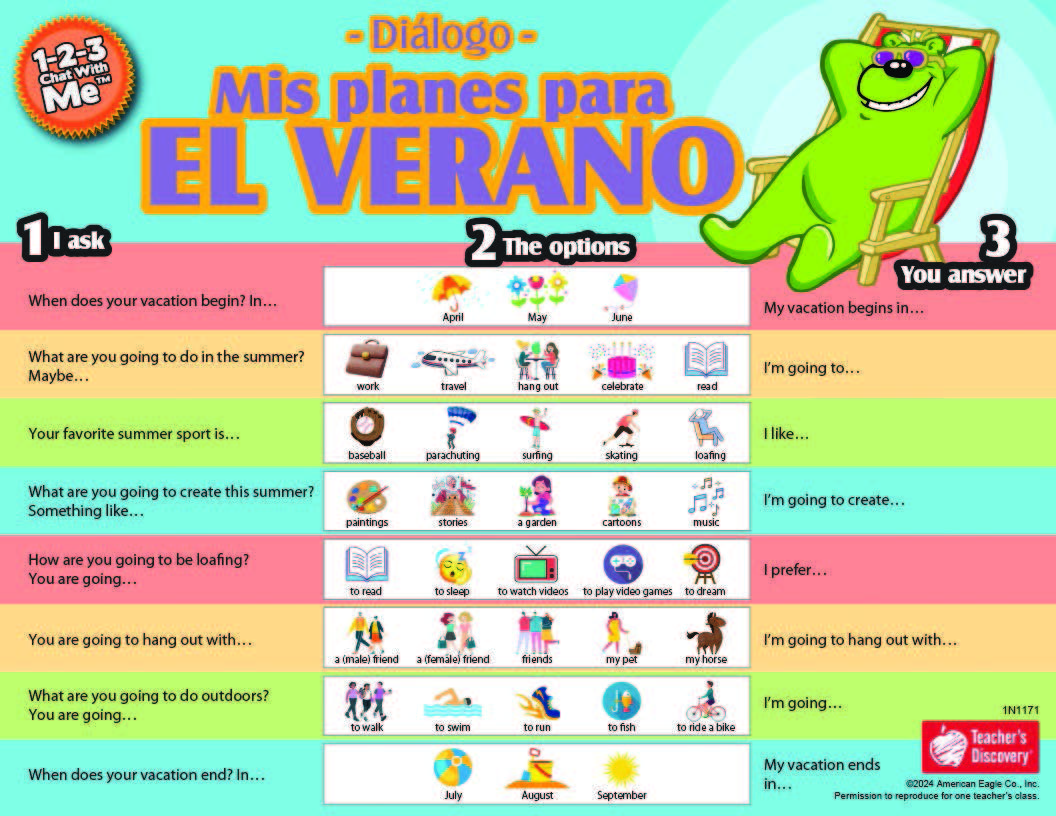 1-2-3 Chat With Me: Mis planes para el verano Spanish Chat Mat PDF Download