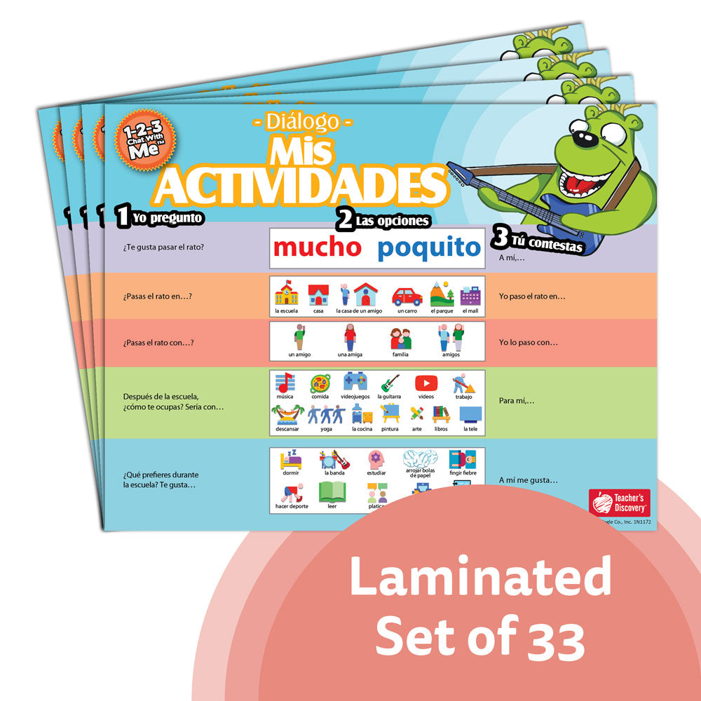 1-2-3 Chat With Me: Mis actividades Spanish Chat Mat Laminated Set of 33