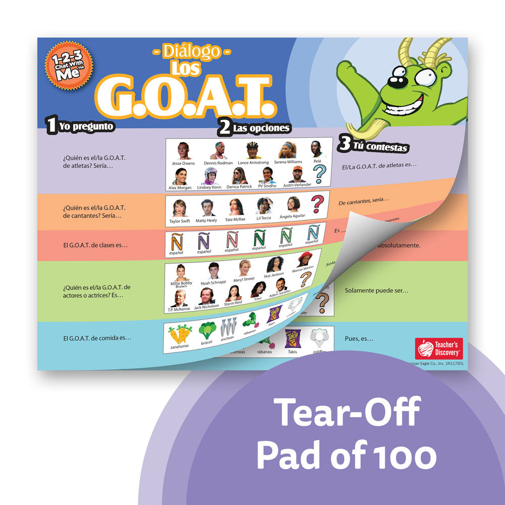 1-2-3 Chat With Me: Los G.O.A.T. (Greatest of All Time) Spanish Chat Mat Tear-Off Pad of 100