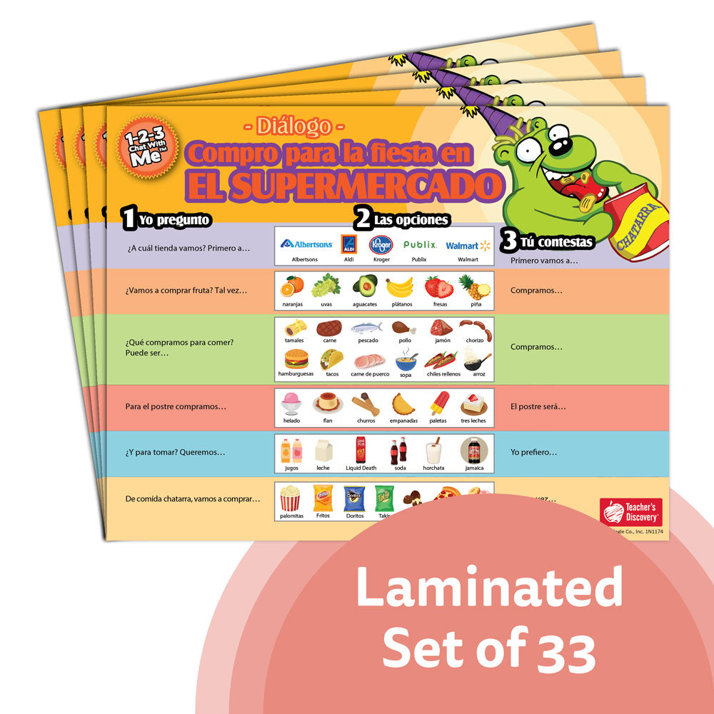 1-2-3 Chat With Me: En el supermercado Spanish Chat Mat Laminated Set of 33