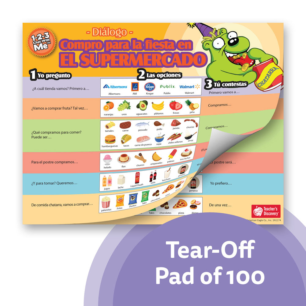 1-2-3 Chat With Me: En el supermercado Spanish Chat Mat Tear-Off Pad of 100