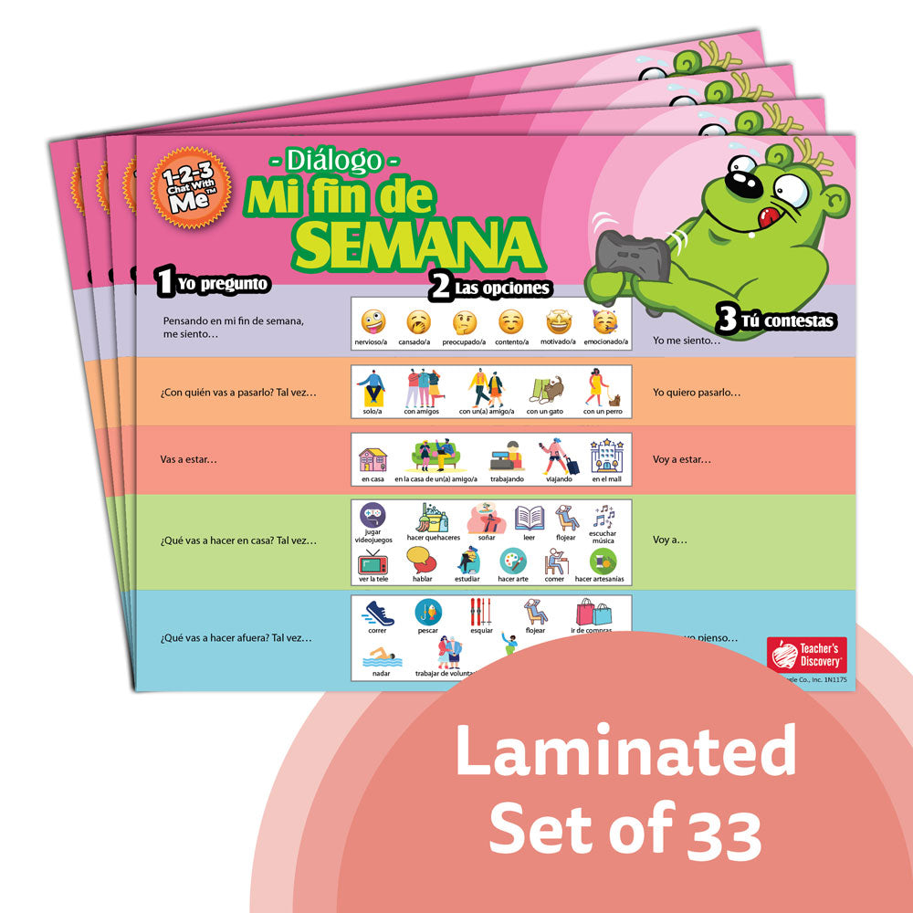 1-2-3 Chat With Me: Mi fin de semana Spanish Chat Mat Laminated Set of 33