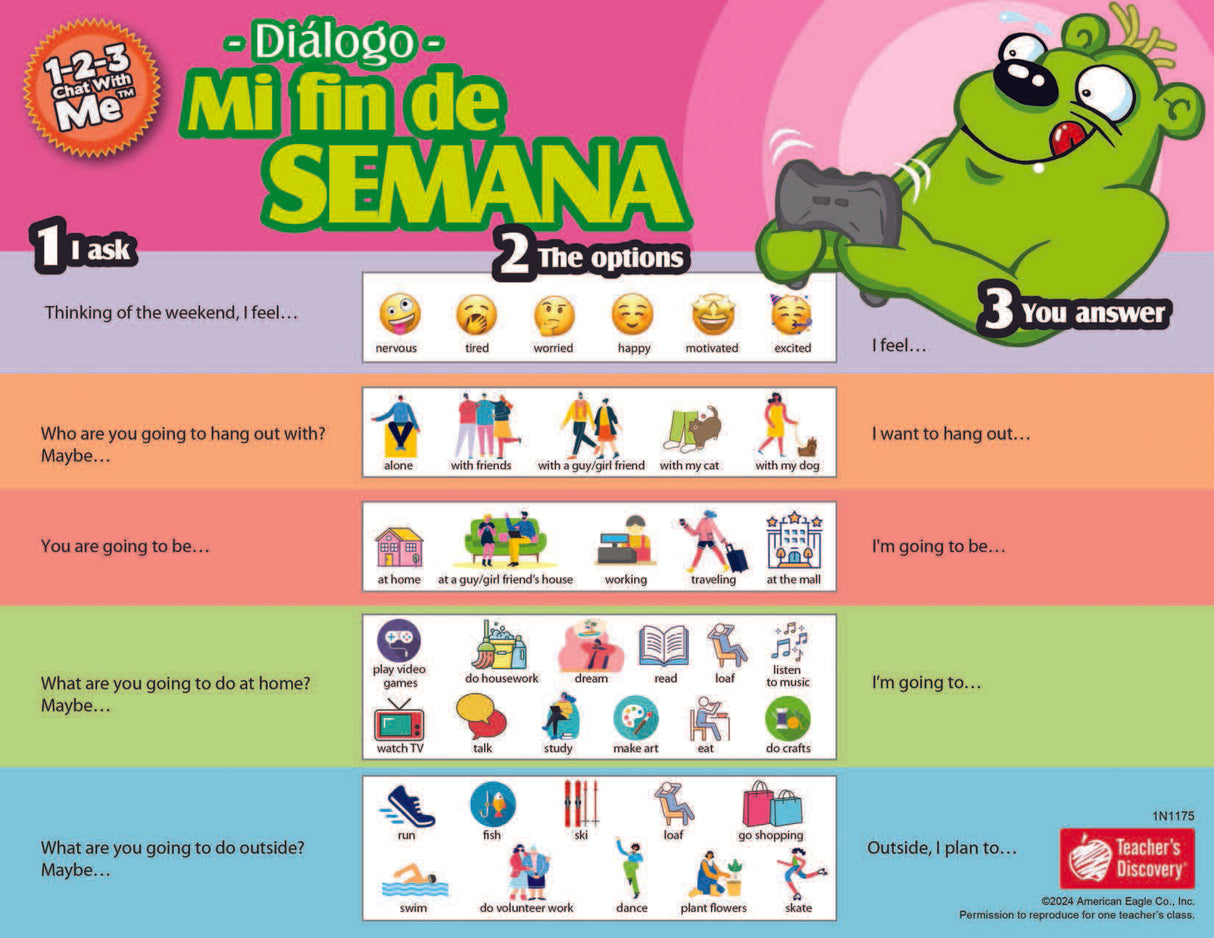 1-2-3 Chat With Me: Mi fin de semana Spanish Chat Mat PDF Download