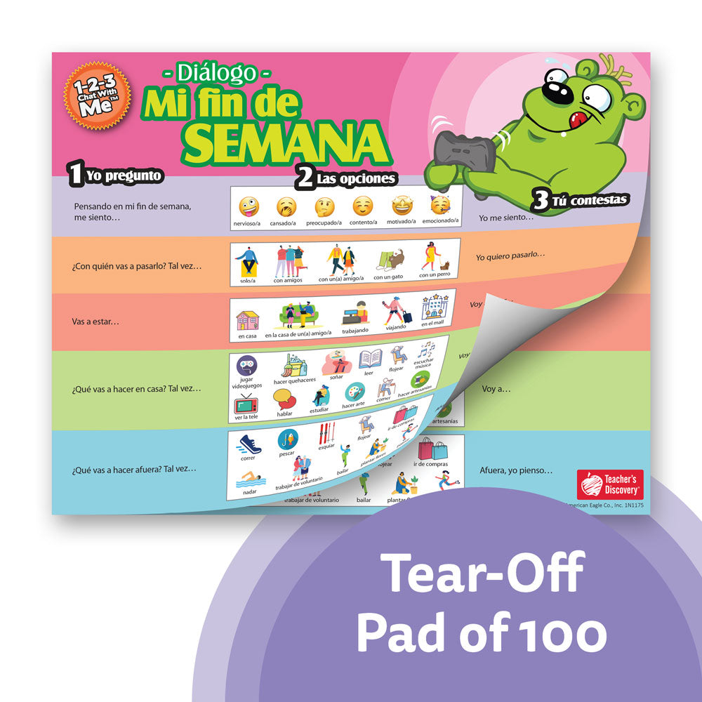 1-2-3 Chat With Me: Mi fin de semana Spanish Chat Mat Tear-Off Pad of 100