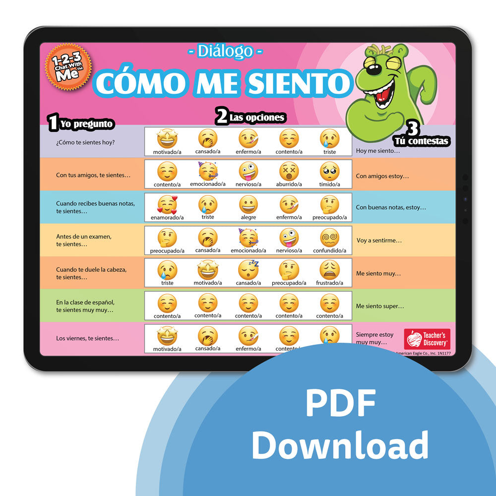 1-2-3 Chat With Me: Cómo me siento Spanish Chat Mat PDF Download