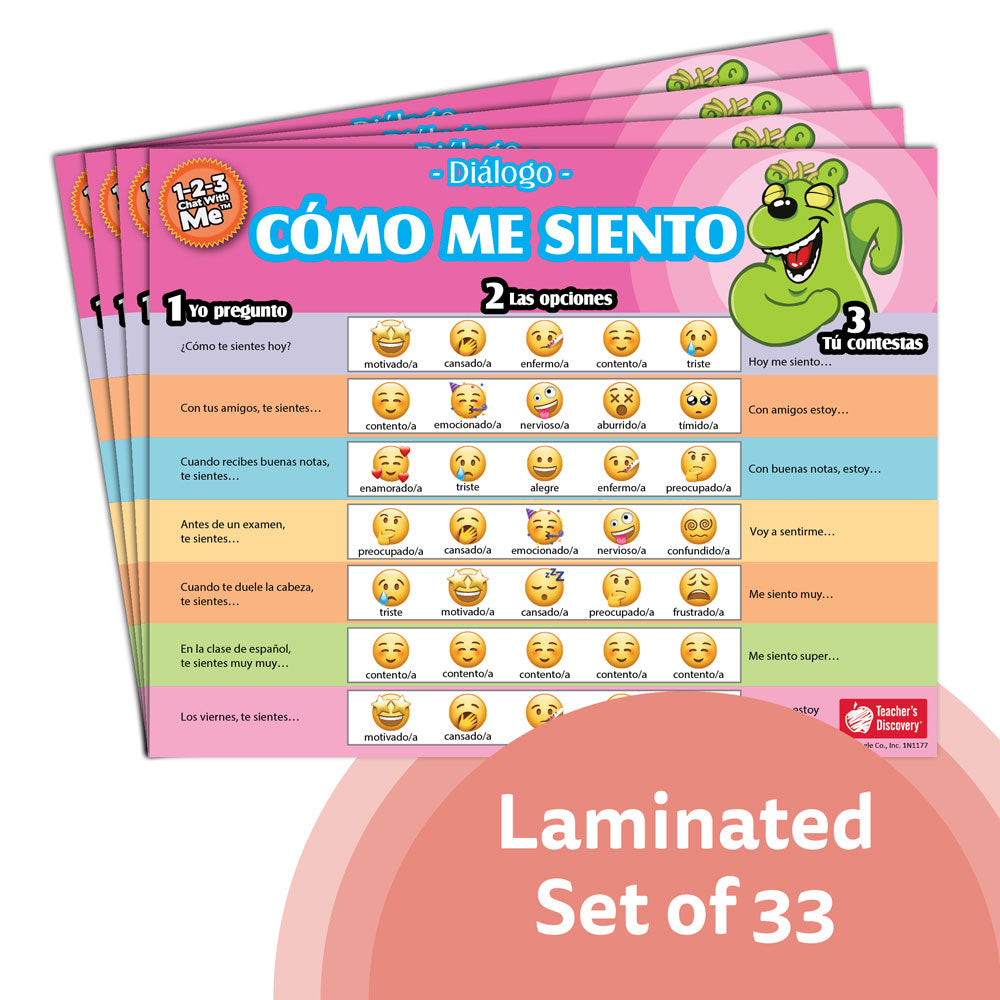 1-2-3 Chat With Me: Cómo me siento Spanish Chat Mat Laminated Set of 33