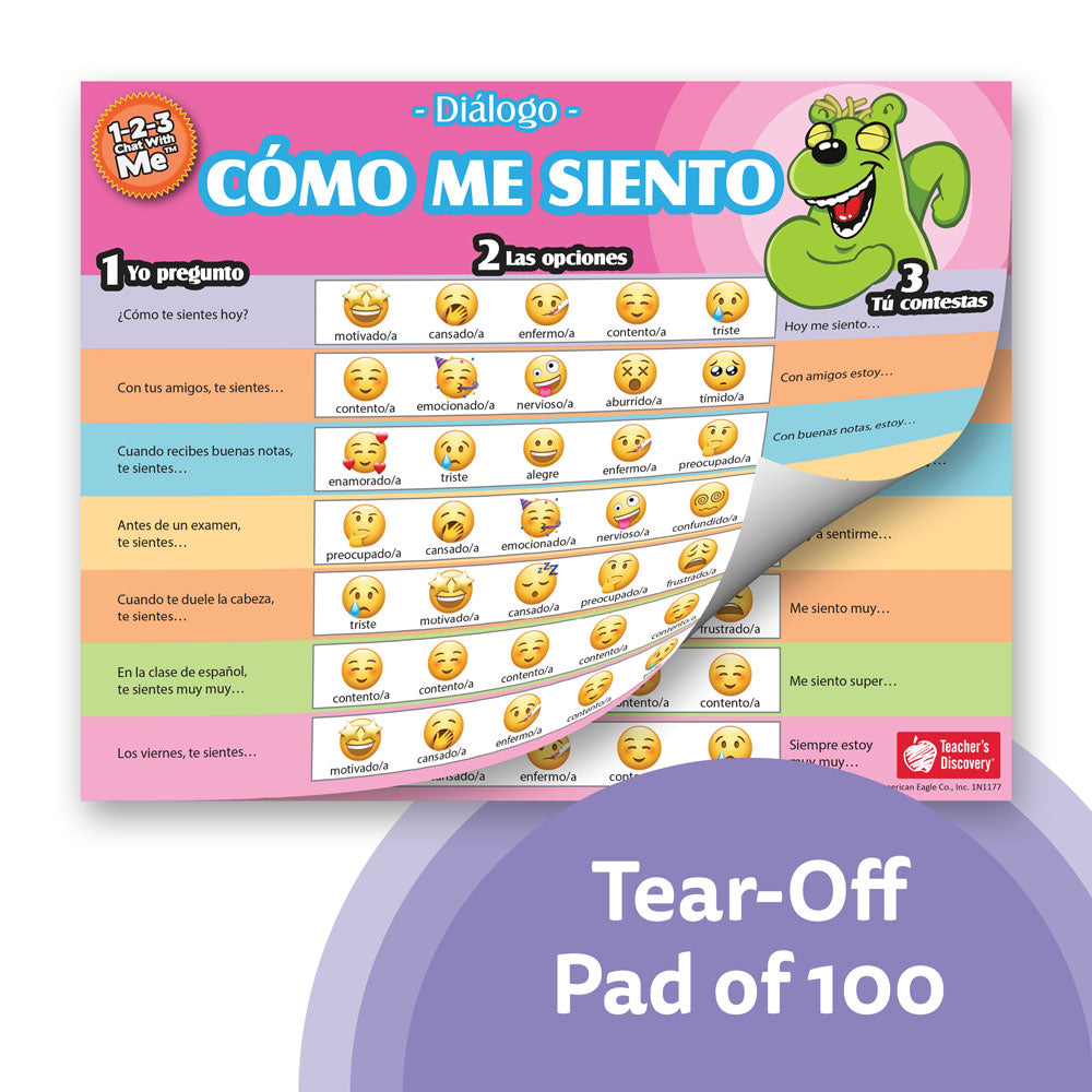 1-2-3 Chat With Me: Cómo me siento Spanish Chat Mat Tear-Off Pad of 100