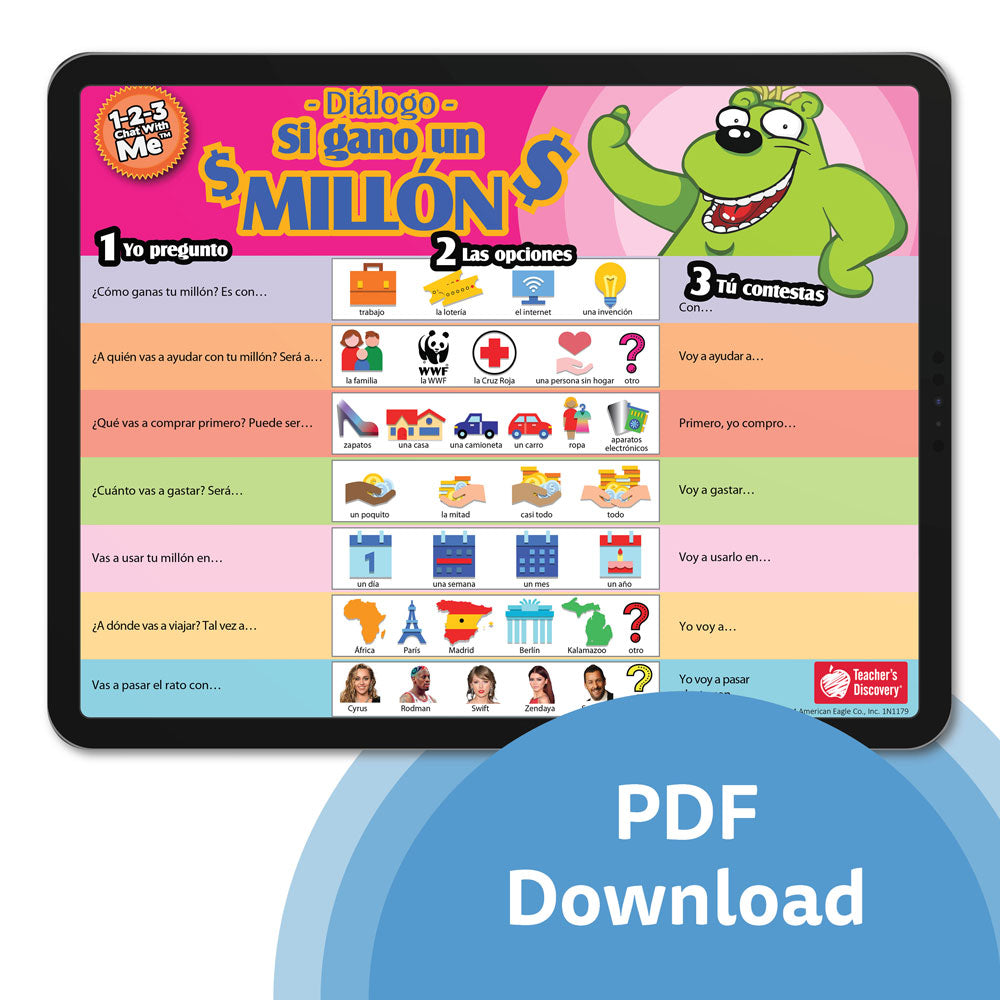 1-2-3 Chat With Me: Si gano un millón Spanish Chat Mat PDF Download