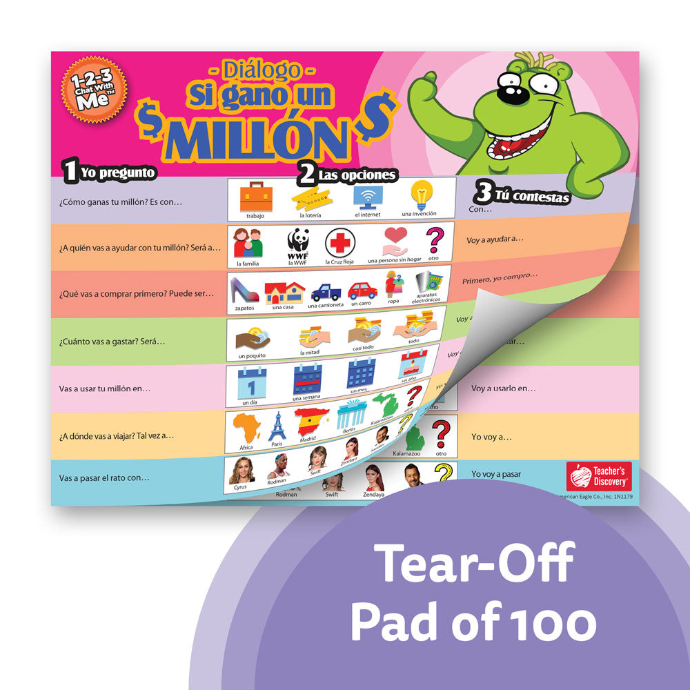1-2-3 Chat With Me: Si gano un millón Spanish Chat Mat Tear-Off Pad of 100