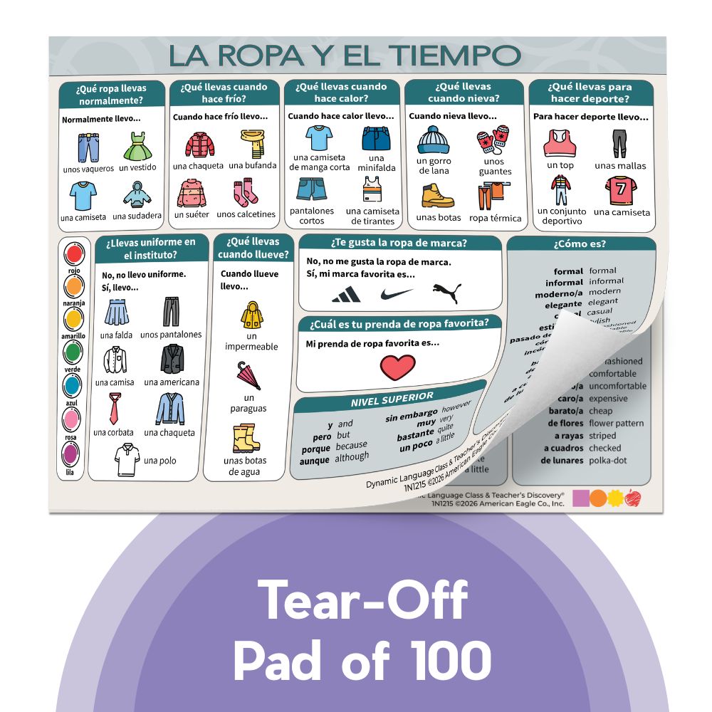 Dynamic Language Chat Mats Set of All 6 Tear-Off Pads of 100