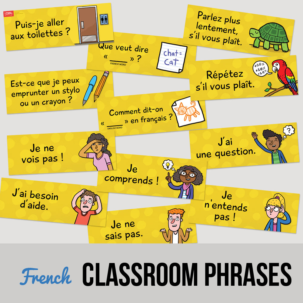 Classroom Phrases - French - Signs - Set of 12