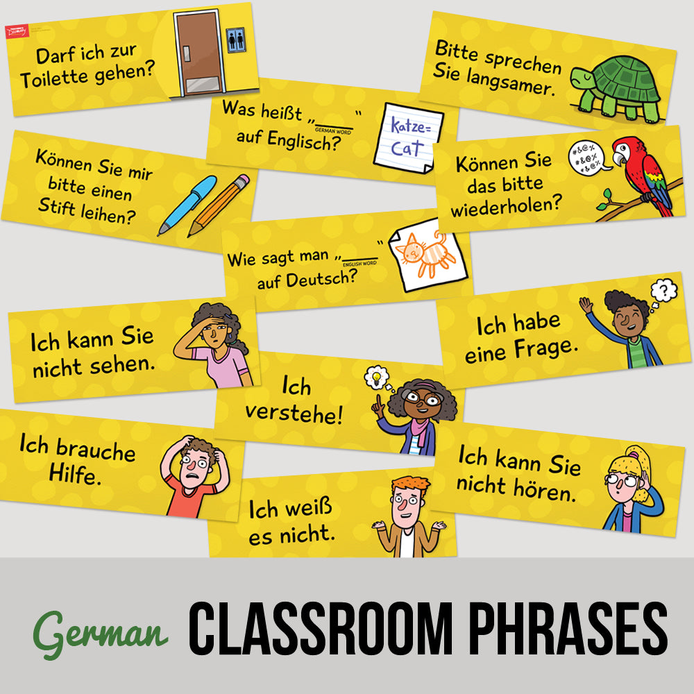 Classroom Phrases - German - Signs - Set of 12