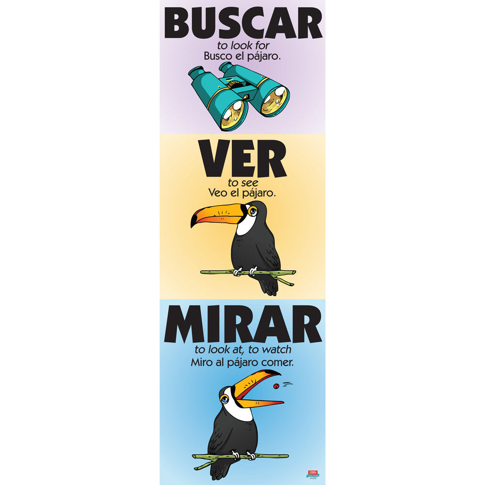 Vexing Verbs Buscar, Ver, and Mirar - Spanish - Skinny Poster