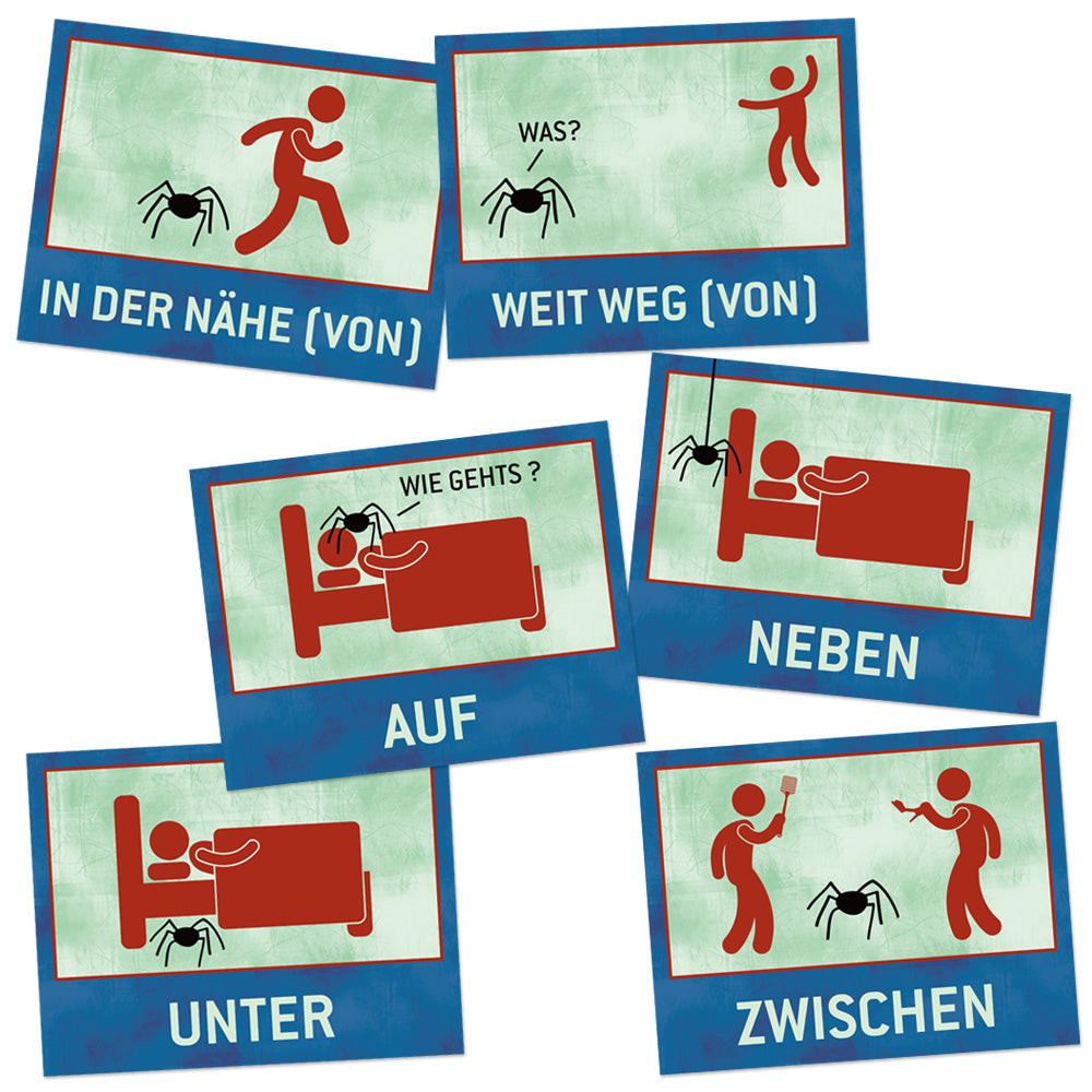 Where Is the Spider? Directions - German - Signs - Set of 17
