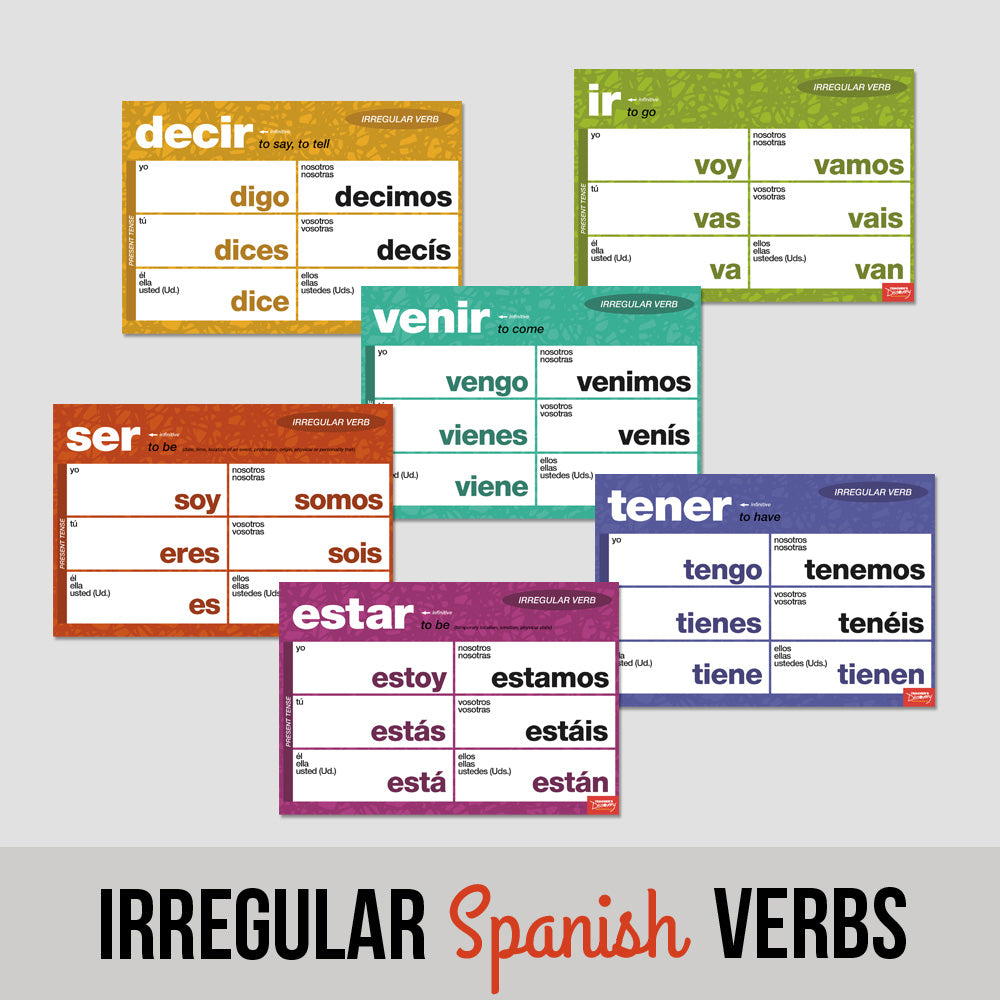 Essential Irregular Verbs Charts Spanish Set of 6 Teacher's Discovery