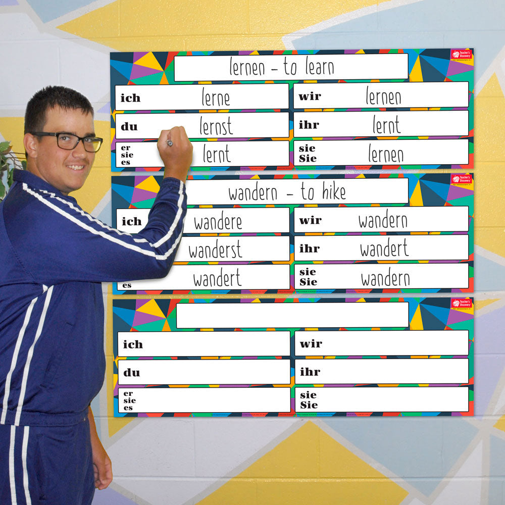 Verb Charts - German- Dry-Erase Posters and Markers- Set of 3