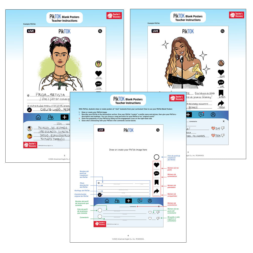 PikTok Blank Posters - Spanish - Mini-Posters - Class Set of 35