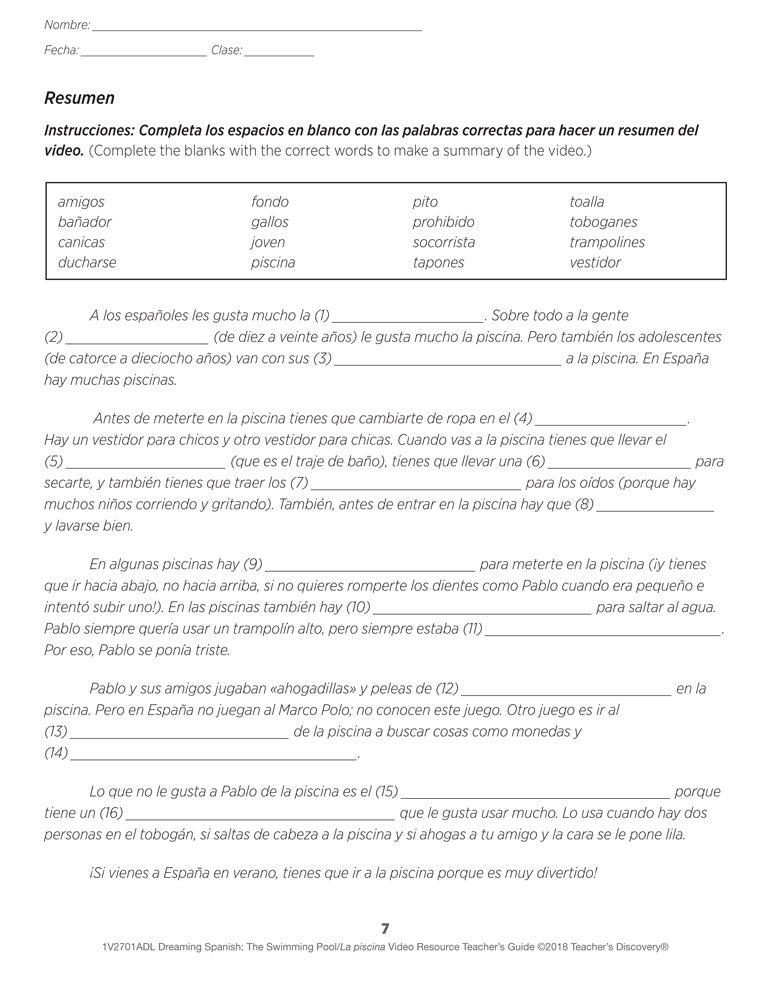 Dreaming Spanish: The Swimming Pool/La piscina Video